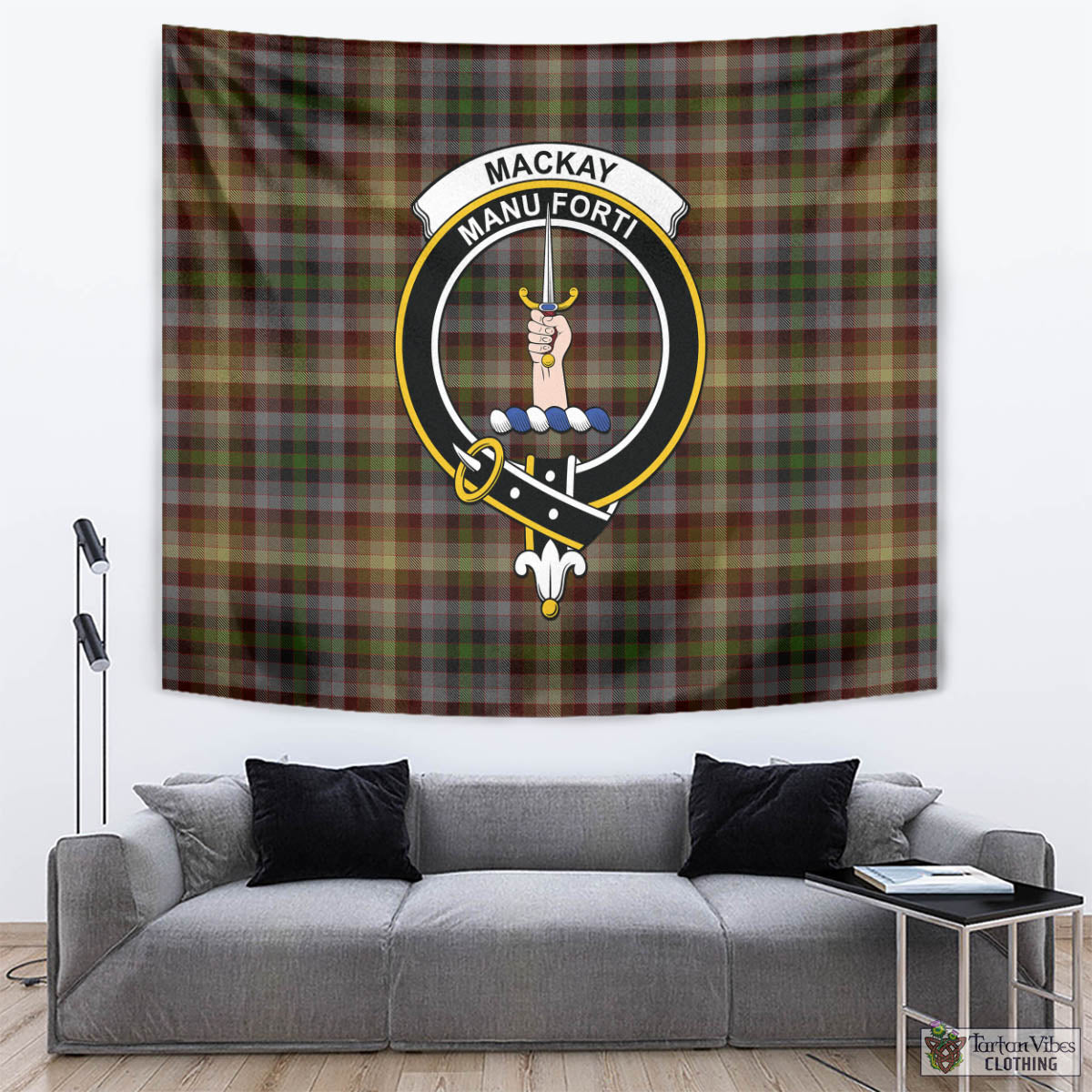 Tartan Vibes Clothing MacKay of Strathnaver Tartan Tapestry Wall Hanging and Home Decor for Room with Family Crest