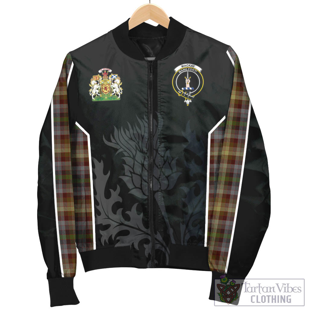 Tartan Vibes Clothing MacKay of Strathnaver Tartan Bomber Jacket with Family Crest and Scottish Thistle Vibes Sport Style