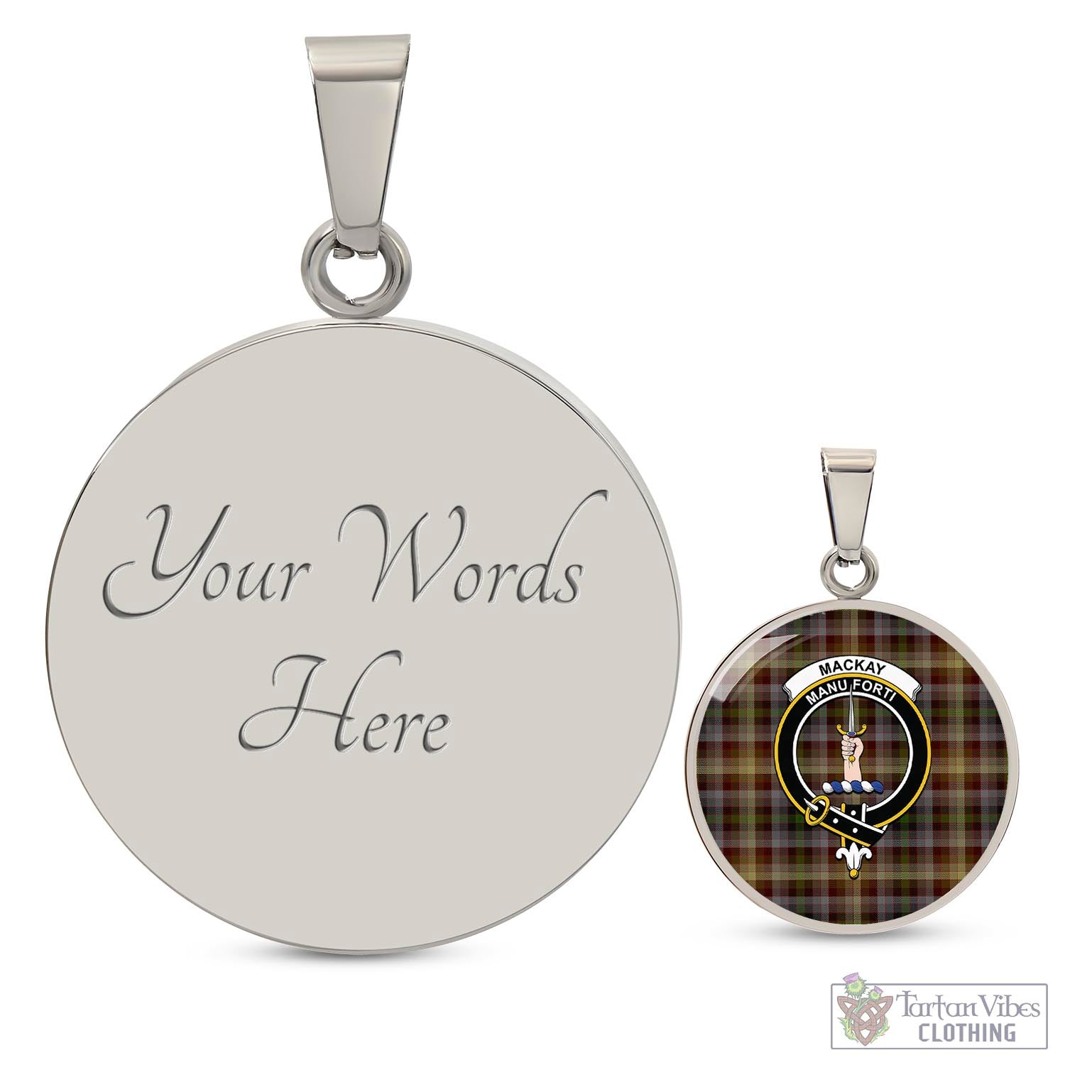 Tartan Vibes Clothing MacKay of Strathnaver Tartan Circle Necklace with Family Crest