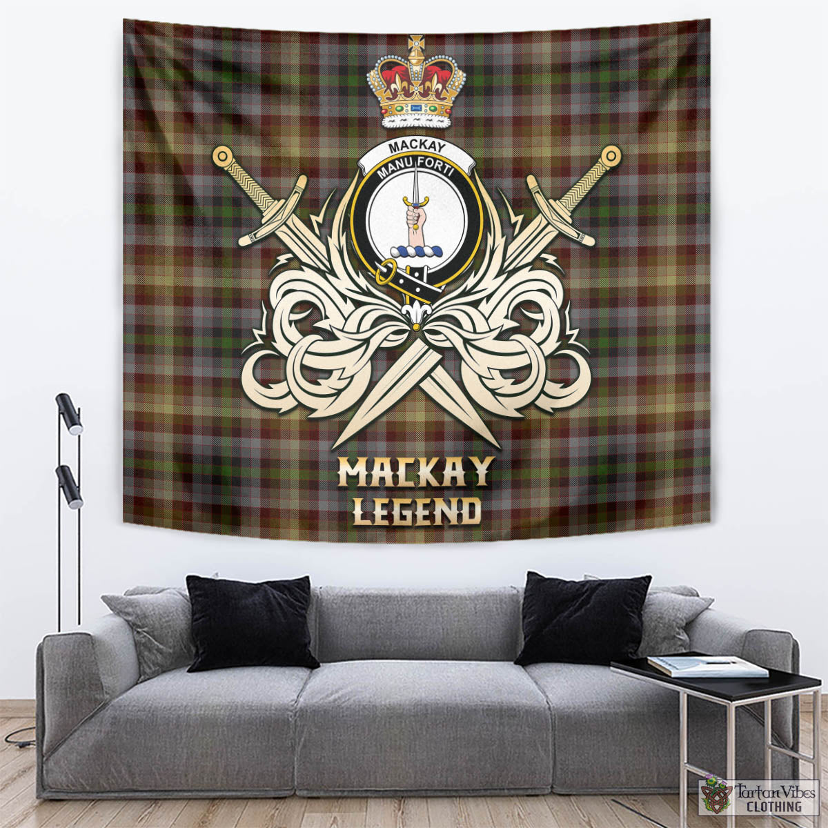 Tartan Vibes Clothing MacKay of Strathnaver Tartan Tapestry with Clan Crest and the Golden Sword of Courageous Legacy