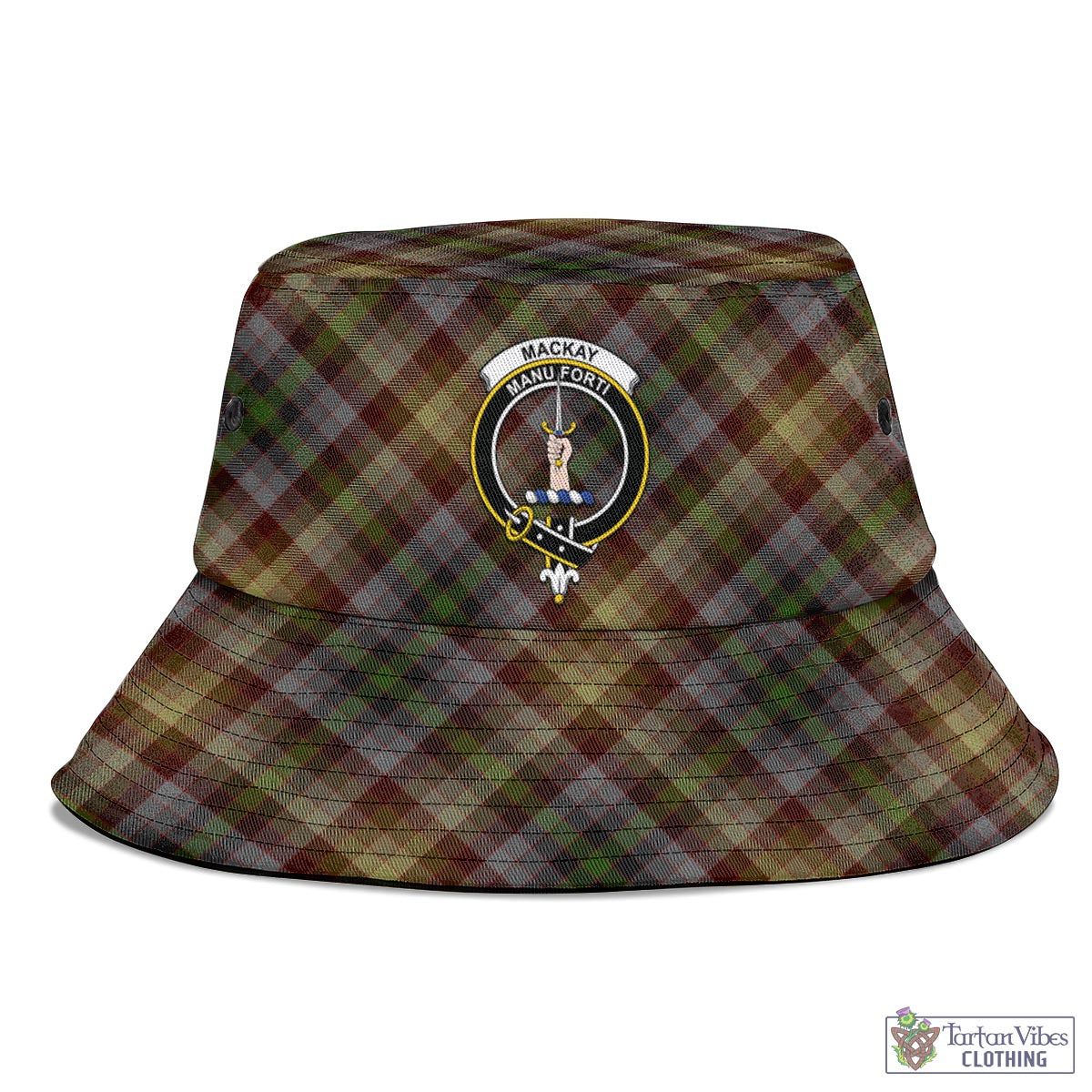 Tartan Vibes Clothing MacKay of Strathnaver Tartan Bucket Hat with Family Crest