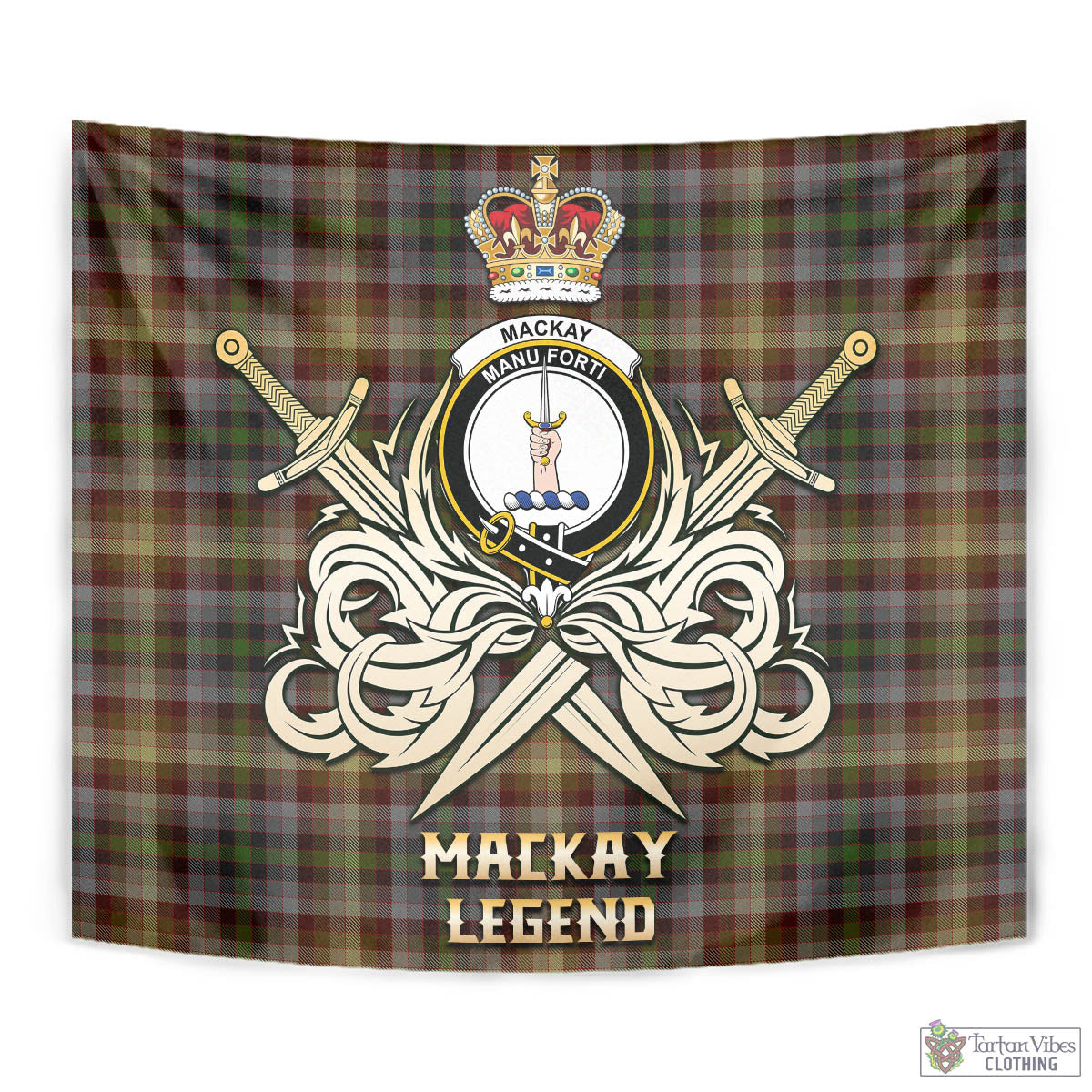 Tartan Vibes Clothing MacKay of Strathnaver Tartan Tapestry with Clan Crest and the Golden Sword of Courageous Legacy