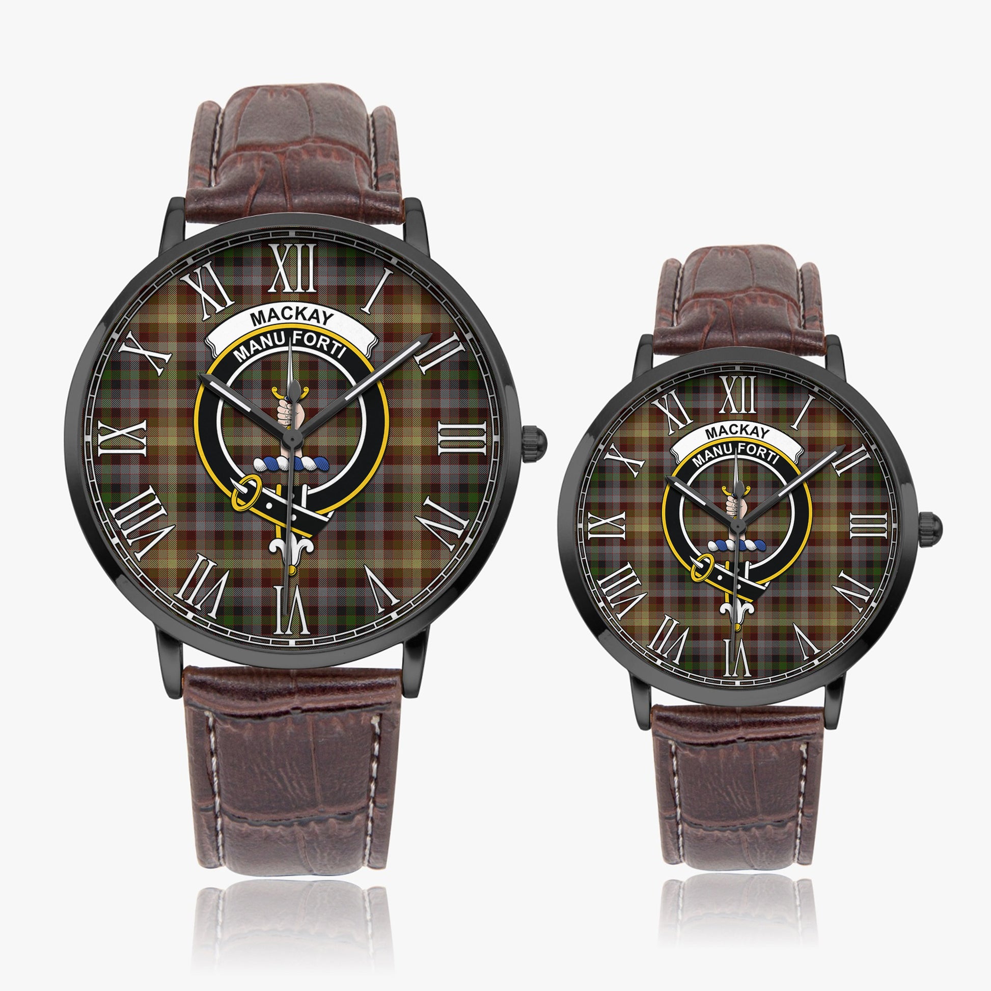 MacKay of Strathnaver Tartan Family Crest Leather Strap Quartz Watch - Tartanvibesclothing