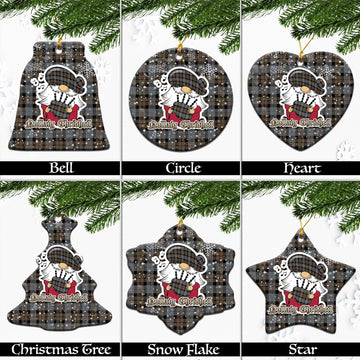 MacKay Weathered Tartan Christmas Ornaments with Scottish Gnome Playing Bagpipes