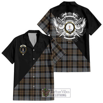 MacKay Weathered Tartan Short Sleeve Button Shirt with Family Crest and Military Logo Style