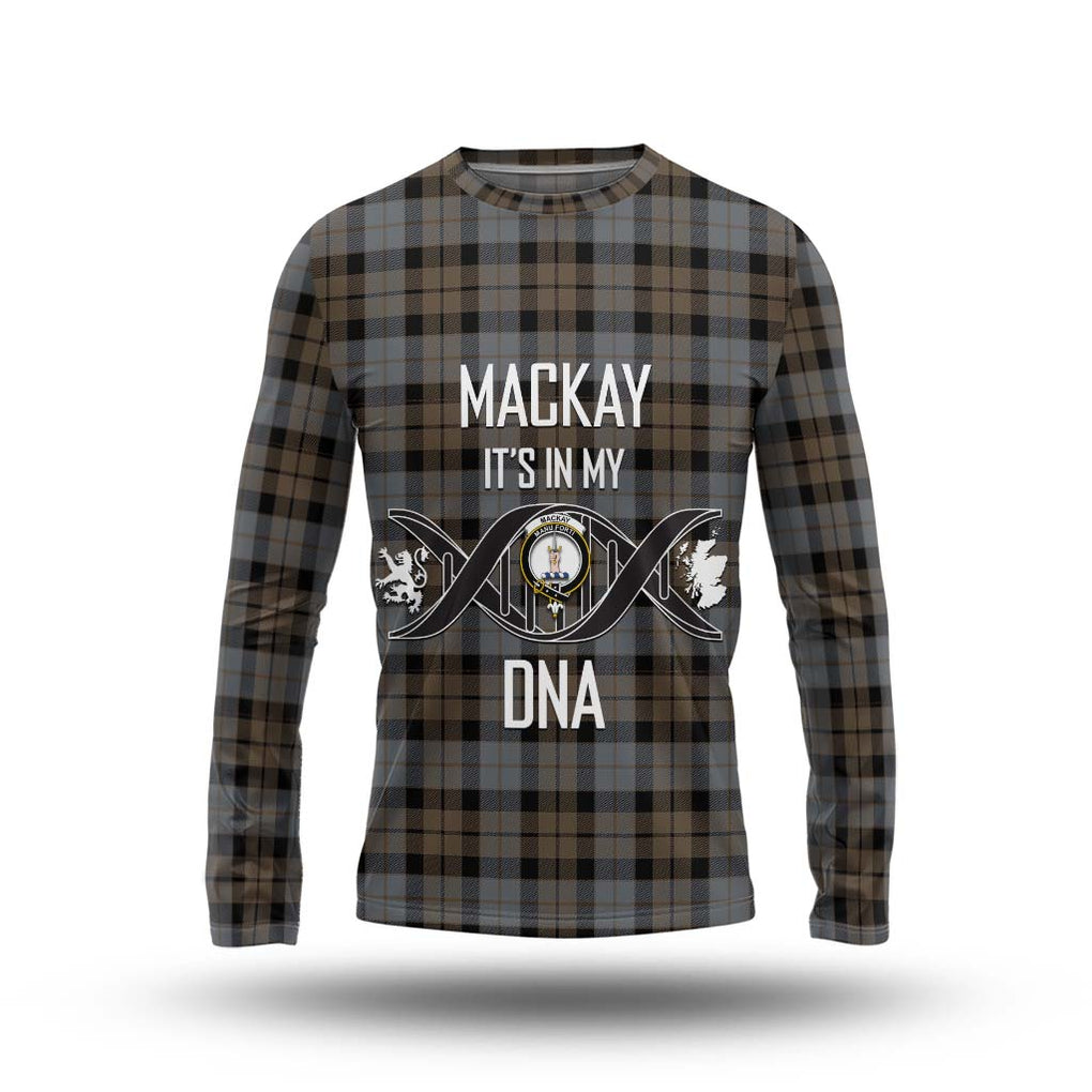 MacKay Weathered Tartan Long Sleeve T-Shirt with Family Crest DNA In Me Style Unisex - Tartanvibesclothing Shop