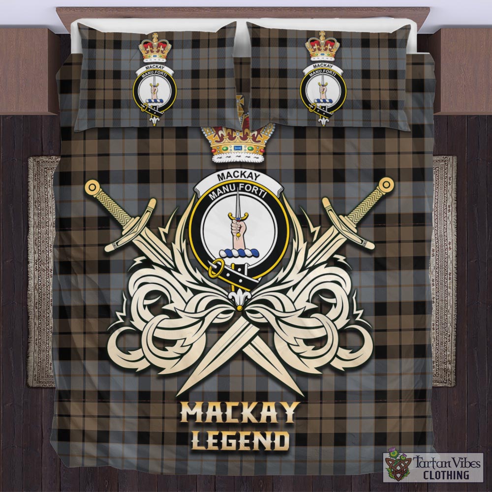 Tartan Vibes Clothing MacKay Weathered Tartan Bedding Set with Clan Crest and the Golden Sword of Courageous Legacy