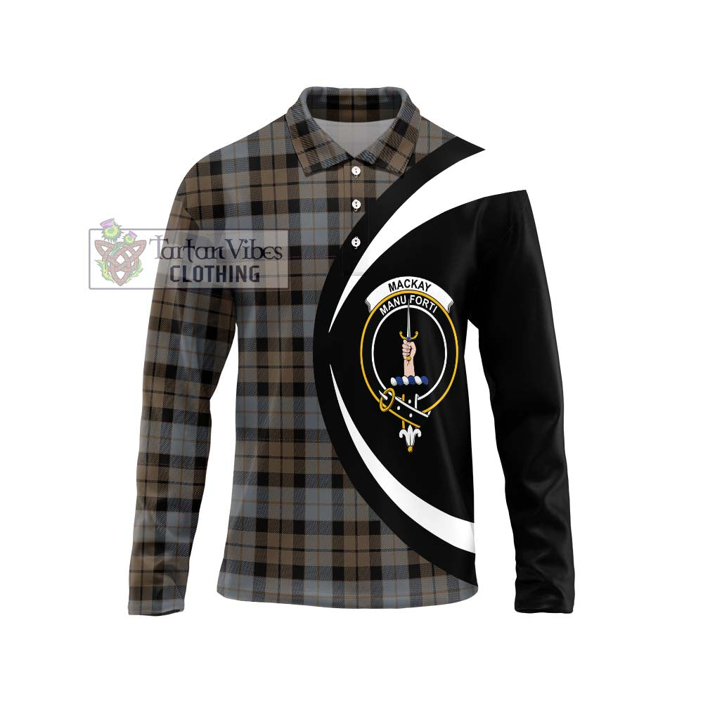 MacKay Weathered Tartan Long Sleeve Polo Shirt with Family Crest Circle Style Unisex - Tartan Vibes Clothing