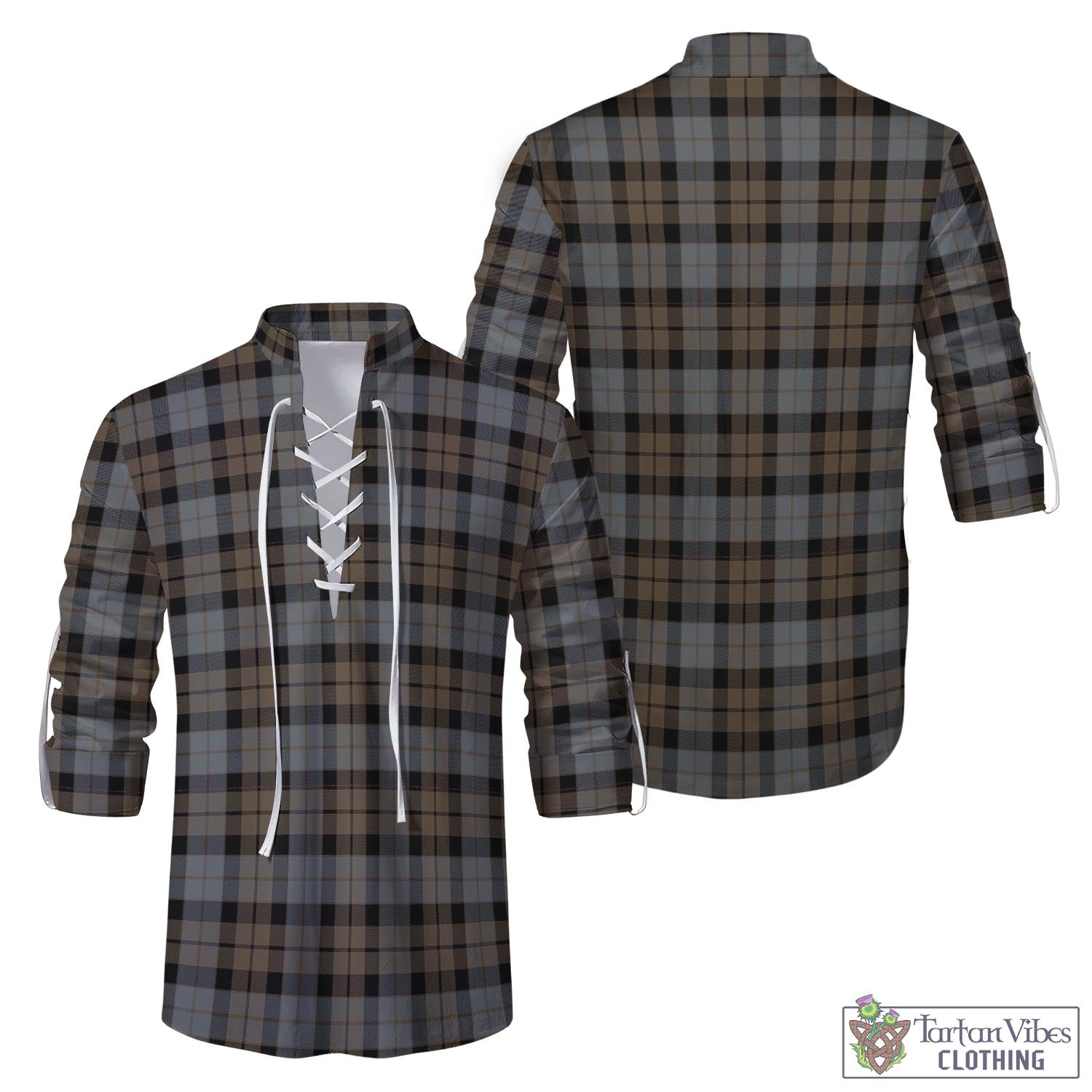 Tartan Vibes Clothing MacKay Weathered Tartan Men's Scottish Traditional Jacobite Ghillie Kilt Shirt