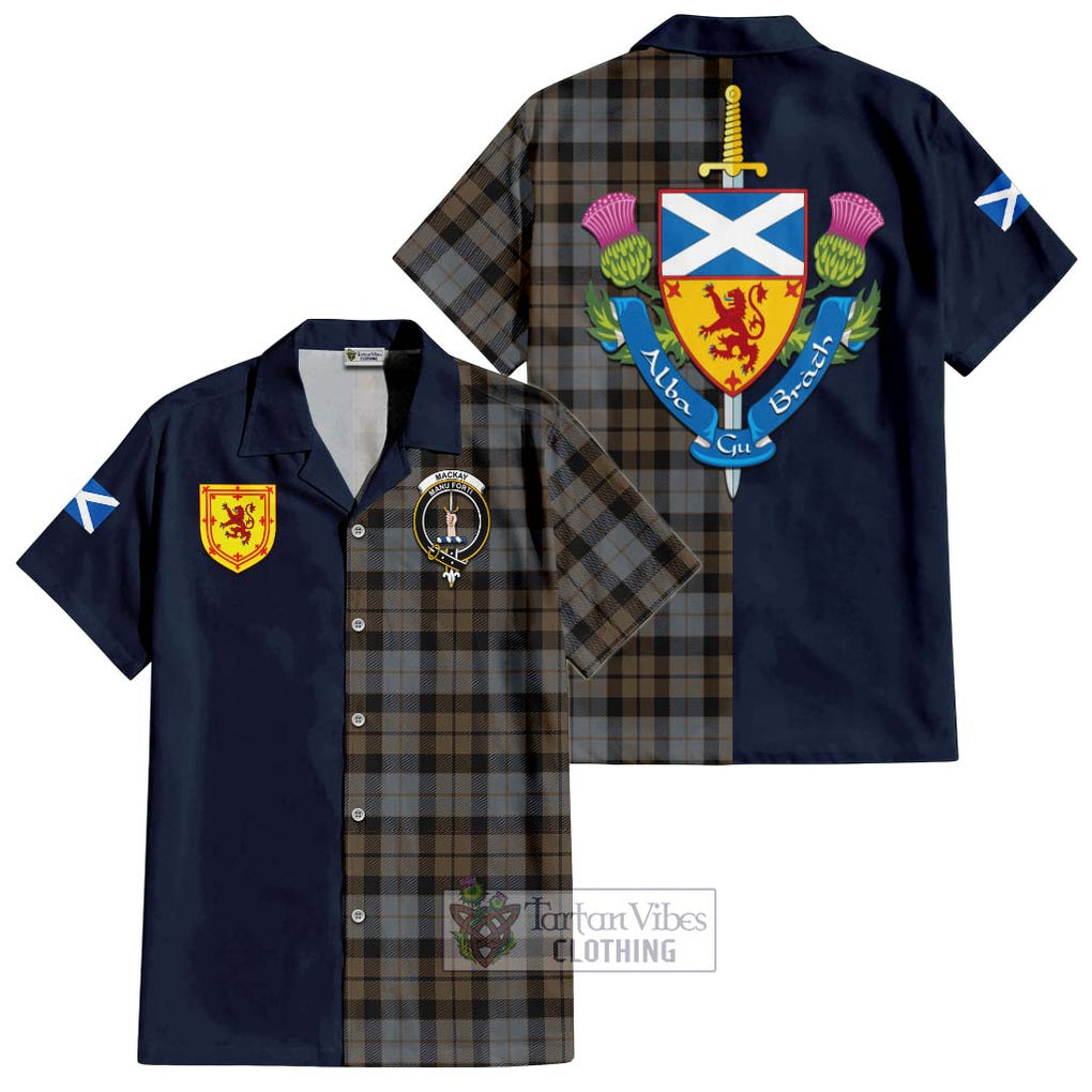 Tartan Vibes Clothing MacKay Weathered Tartan Short Sleeve Button Shirt with Scottish Lion Royal Arm Half Style