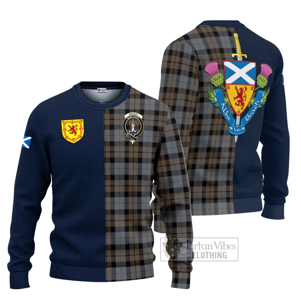 Tartan Vibes Clothing MacKay Weathered Tartan Knitted Sweater with Scottish Lion Royal Arm Half Style