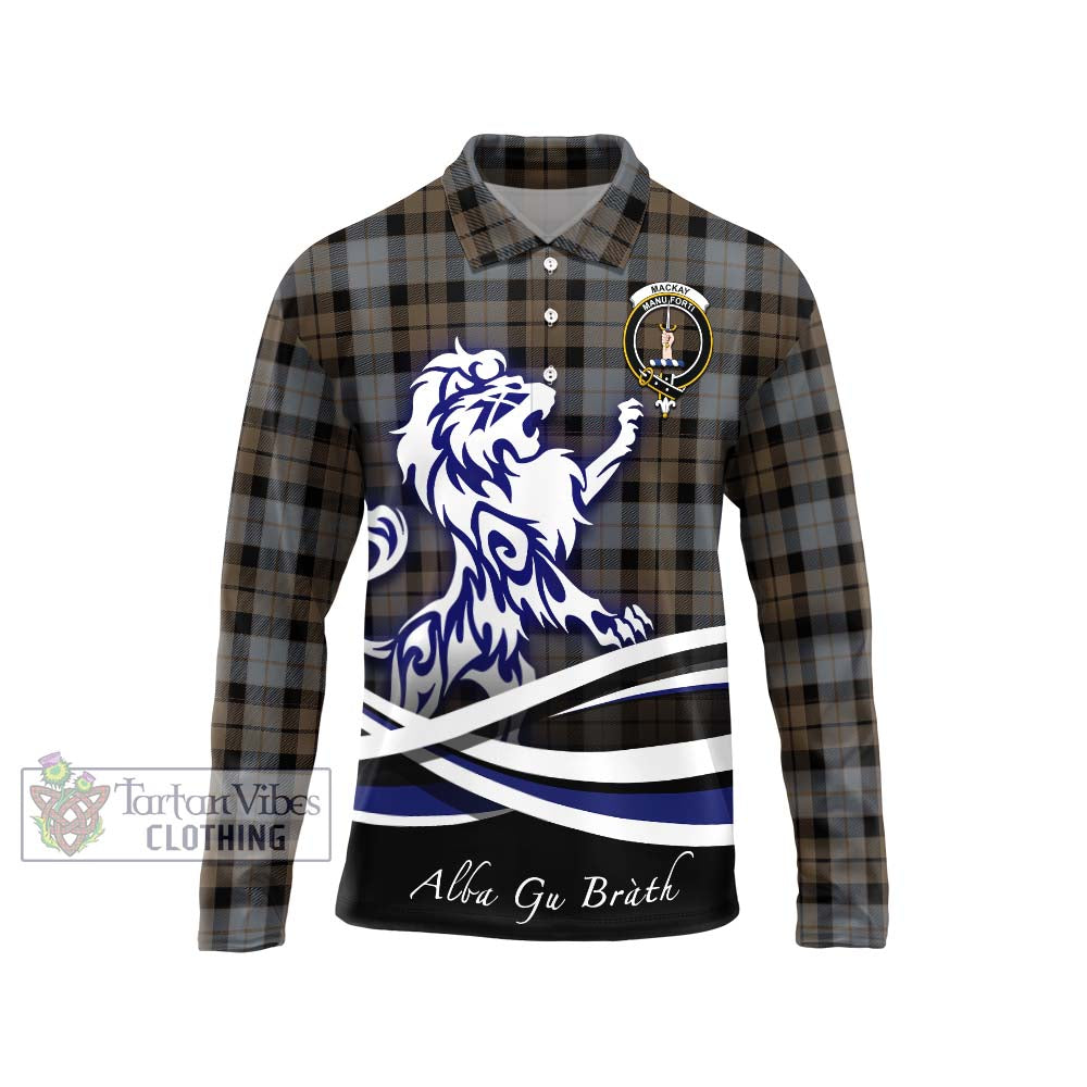 MacKay Weathered Tartan Long Sleeve Polo Shirt with Alba Gu Brath Regal Lion Emblem Unisex - Tartanvibesclothing Shop