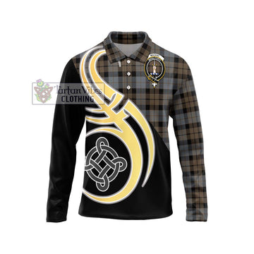 MacKay Weathered Tartan Long Sleeve Polo Shirt with Family Crest and Celtic Symbol Style