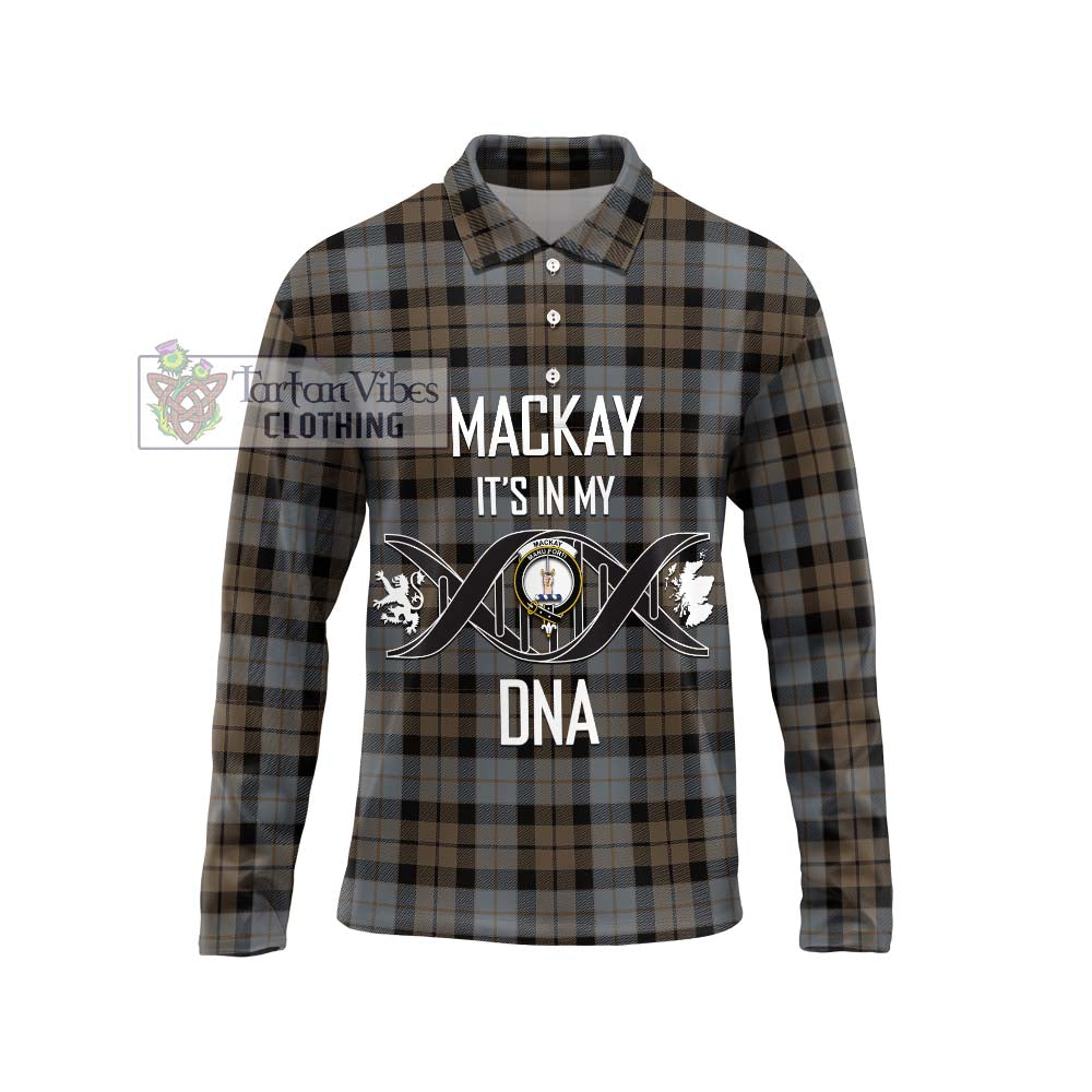 MacKay Weathered Tartan Long Sleeve Polo Shirt with Family Crest DNA In Me Style Unisex - Tartanvibesclothing Shop