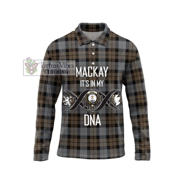 MacKay Weathered Tartan Long Sleeve Polo Shirt with Family Crest DNA In Me Style