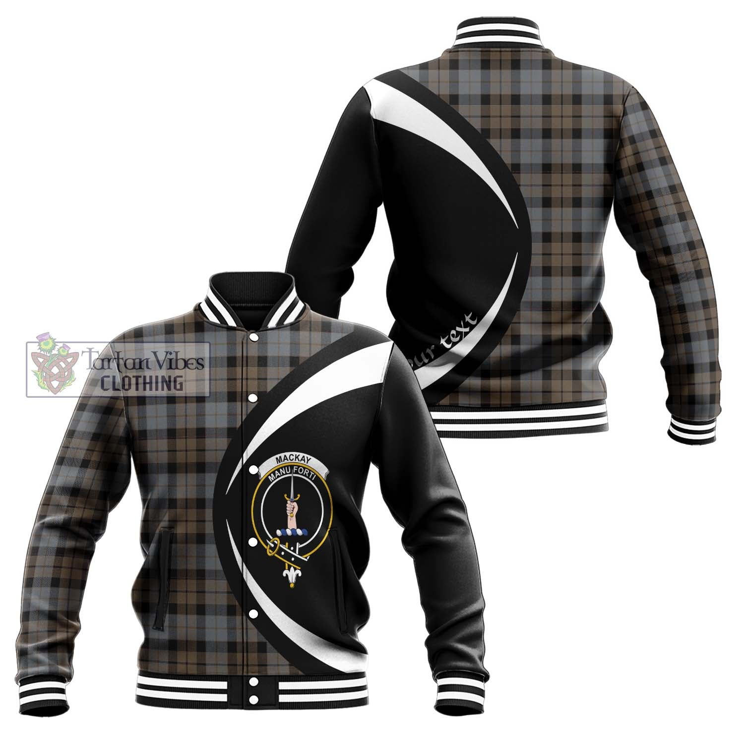 MacKay Weathered Tartan Baseball Jacket with Family Crest Circle Style Unisex - Tartan Vibes Clothing