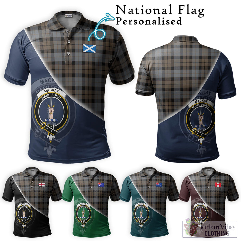 MacKay Weathered Tartan Polo Shirt with Personalised National Flag and Family Crest Half Style Maroon - Tartanvibesclothing Shop