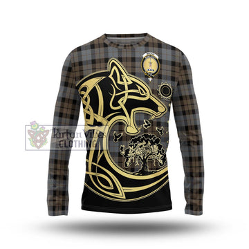 MacKay Weathered Tartan Long Sleeve T-Shirt with Family Crest Celtic Wolf Style