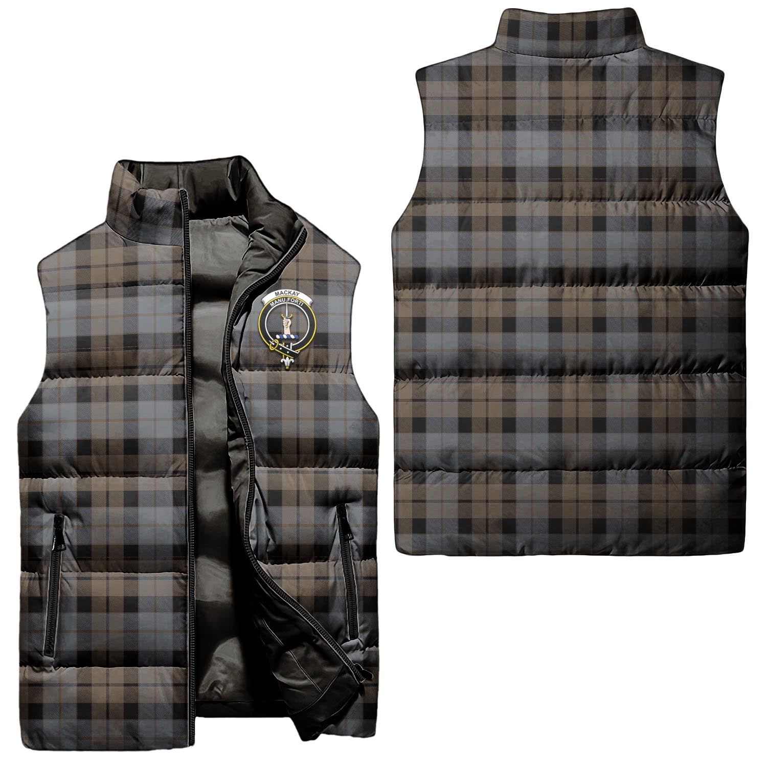 MacKay Weathered Tartan Sleeveless Puffer Jacket with Family Crest Unisex - Tartanvibesclothing
