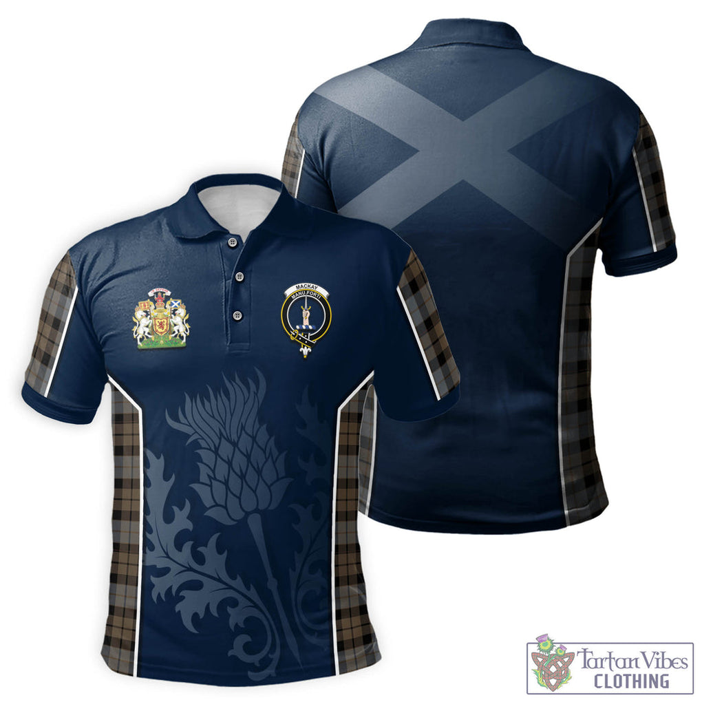 Tartan Vibes Clothing MacKay Weathered Tartan Men's Polo Shirt with Family Crest and Scottish Thistle Vibes Sport Style