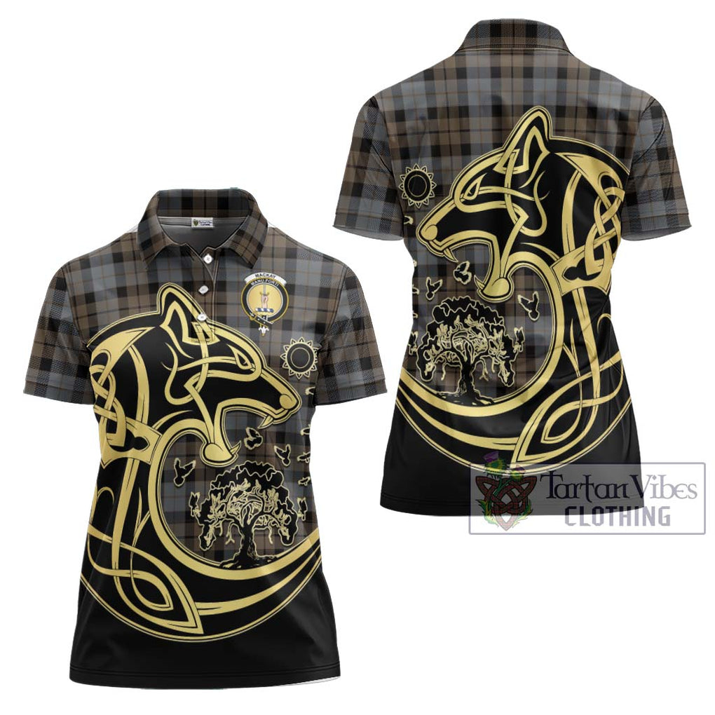 MacKay Weathered Tartan Women's Polo Shirt with Family Crest Celtic Wolf Style Women - Tartanvibesclothing Shop