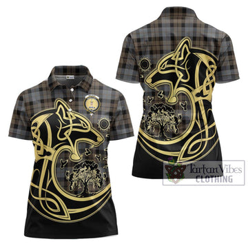 MacKay Weathered Tartan Women's Polo Shirt with Family Crest Celtic Wolf Style