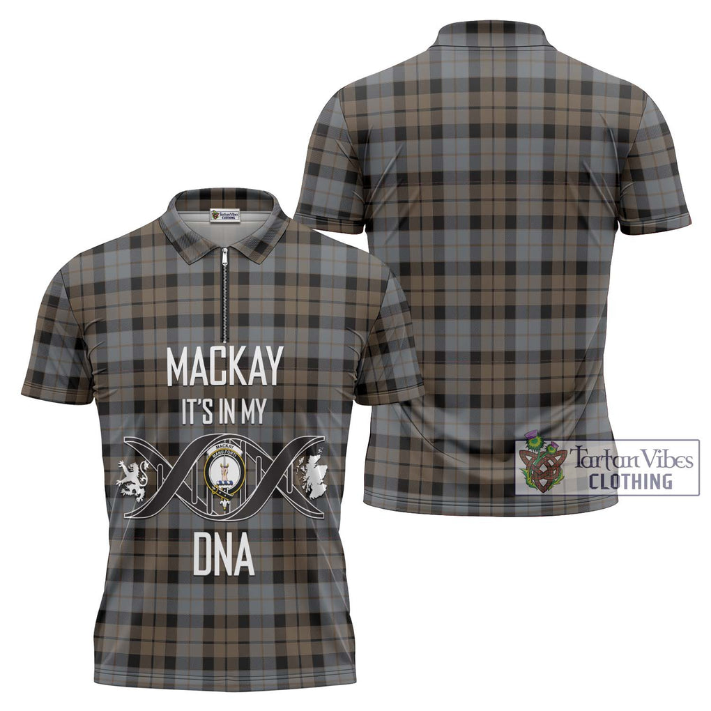 MacKay Weathered Tartan Zipper Polo Shirt with Family Crest DNA In Me Style Unisex - Tartanvibesclothing Shop