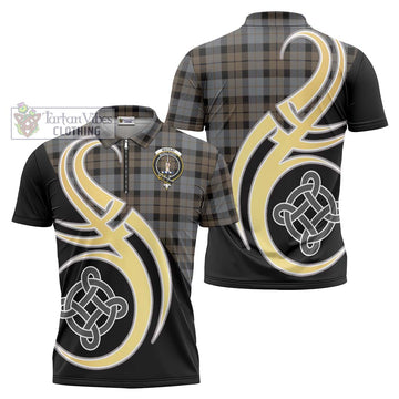 MacKay Weathered Tartan Zipper Polo Shirt with Family Crest and Celtic Symbol Style