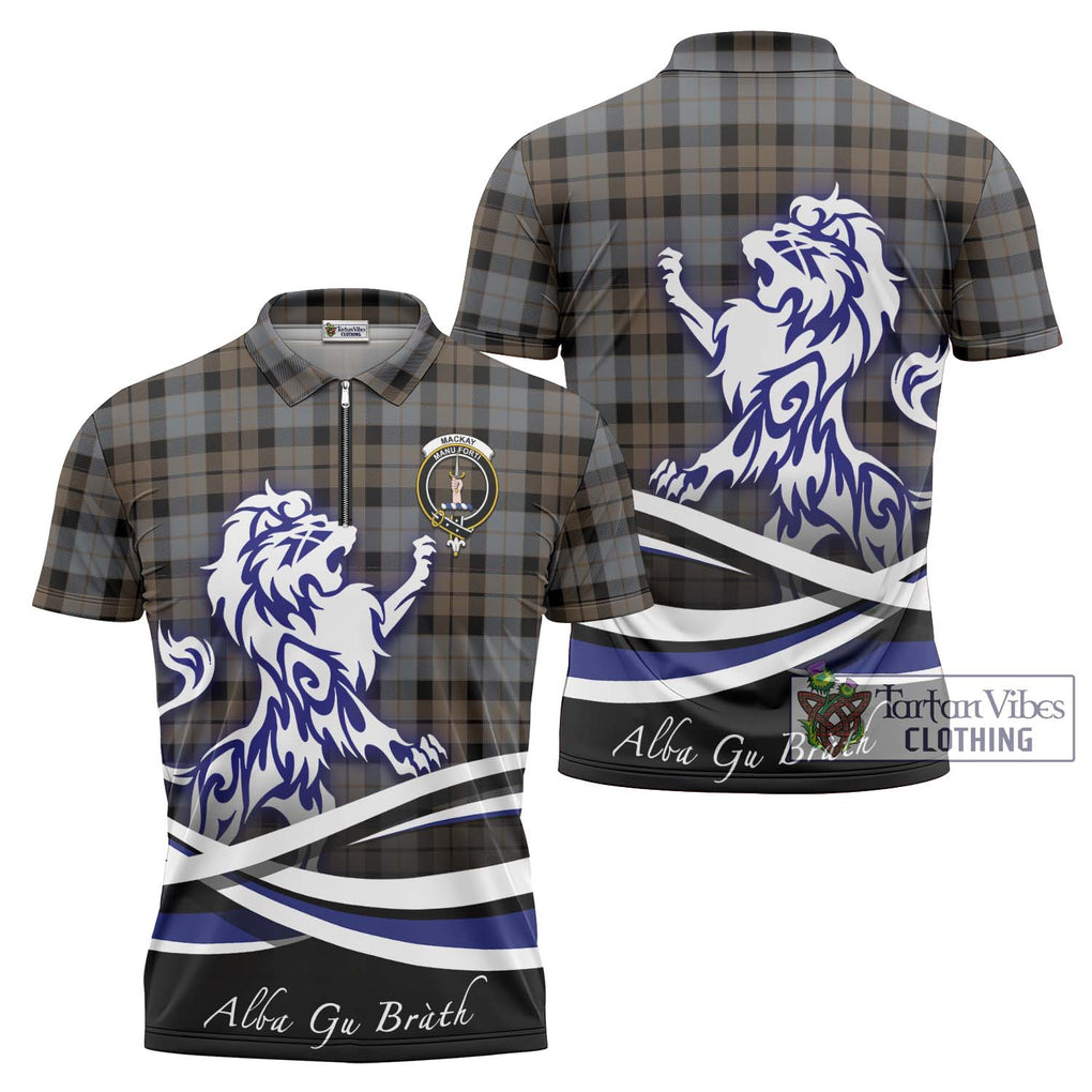 MacKay Weathered Tartan Zipper Polo Shirt with Alba Gu Brath Regal Lion Emblem Unisex - Tartanvibesclothing Shop