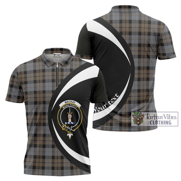 MacKay Weathered Tartan Zipper Polo Shirt with Family Crest Circle Style