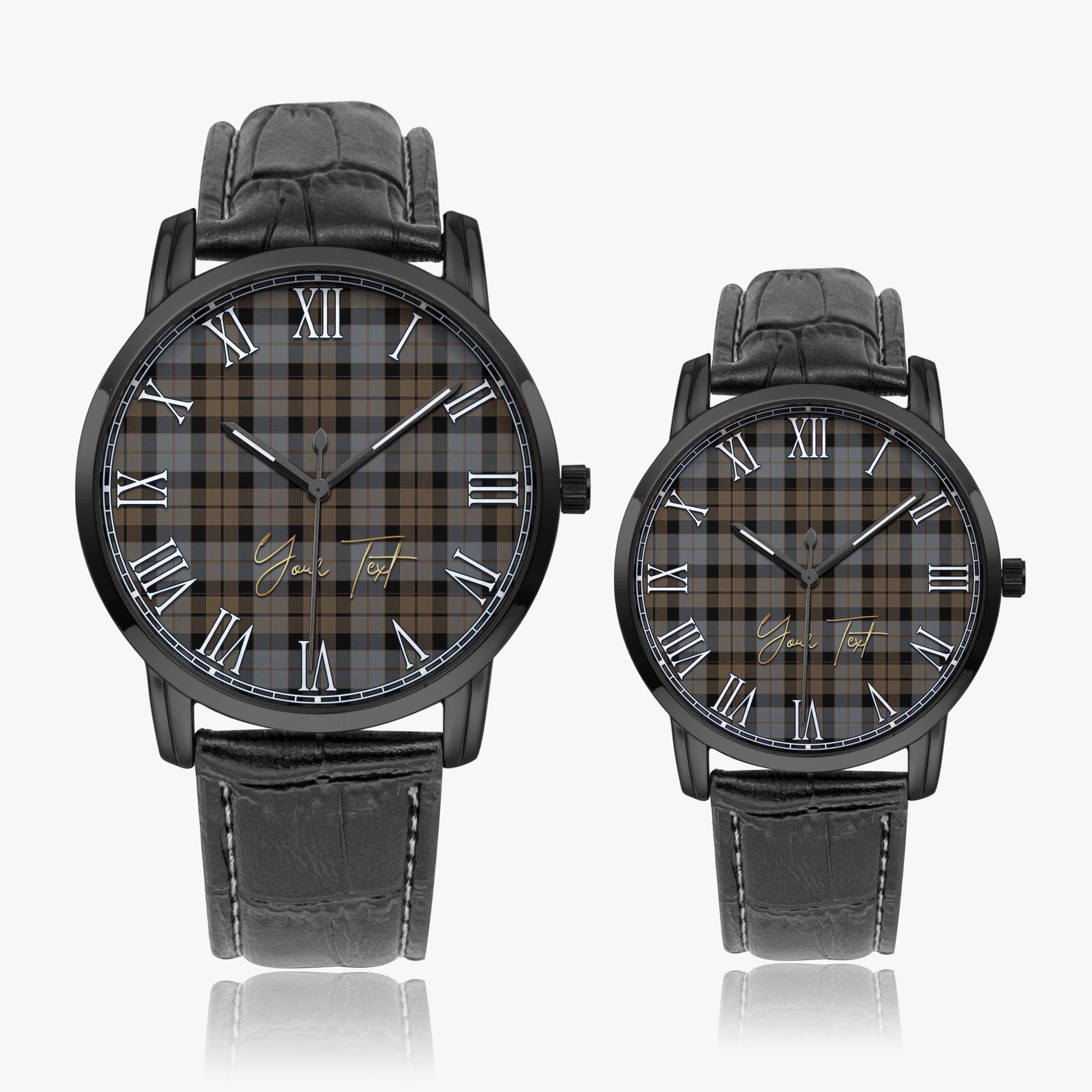 MacKay Weathered Tartan Personalized Your Text Leather Trap Quartz Watch Wide Type Black Case With Black Leather Strap - Tartanvibesclothing