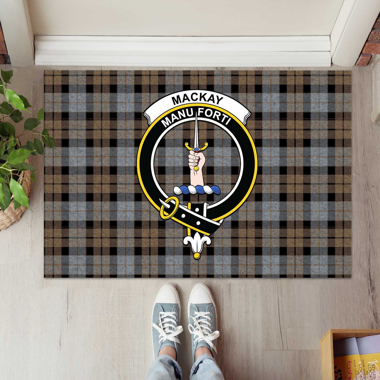 MacKay Weathered Tartan Door Mat with Family Crest - Tartanvibesclothing