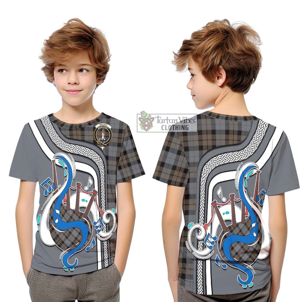 Tartan Vibes Clothing MacKay Weathered Tartan Kid T-Shirt with Epic Bagpipe Style