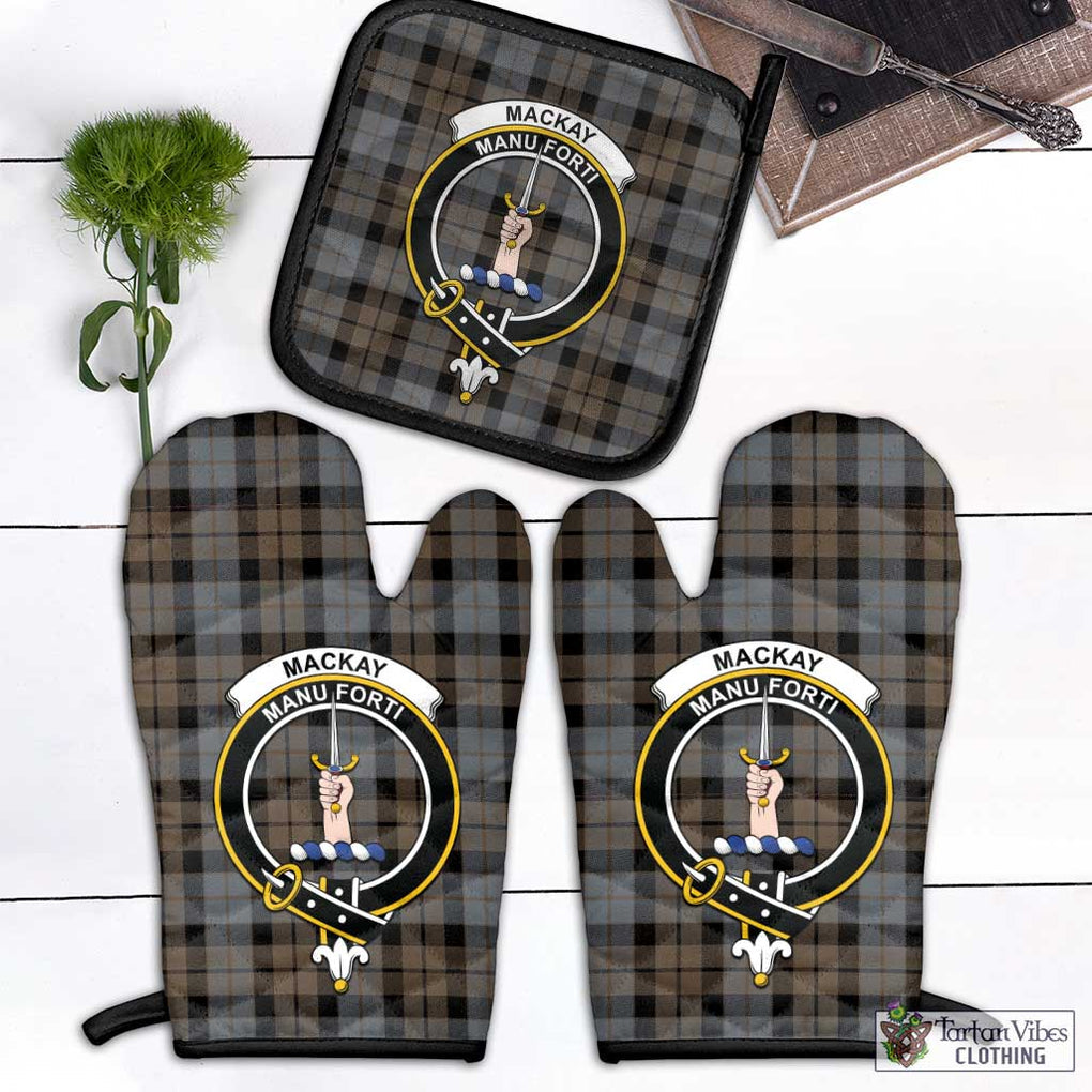 MacKay Weathered Tartan Combo Oven Mitt & Pot-Holder with Family Crest Combo 1 Oven Mitt & 1 Pot-Holder Black - Tartan Vibes Clothing