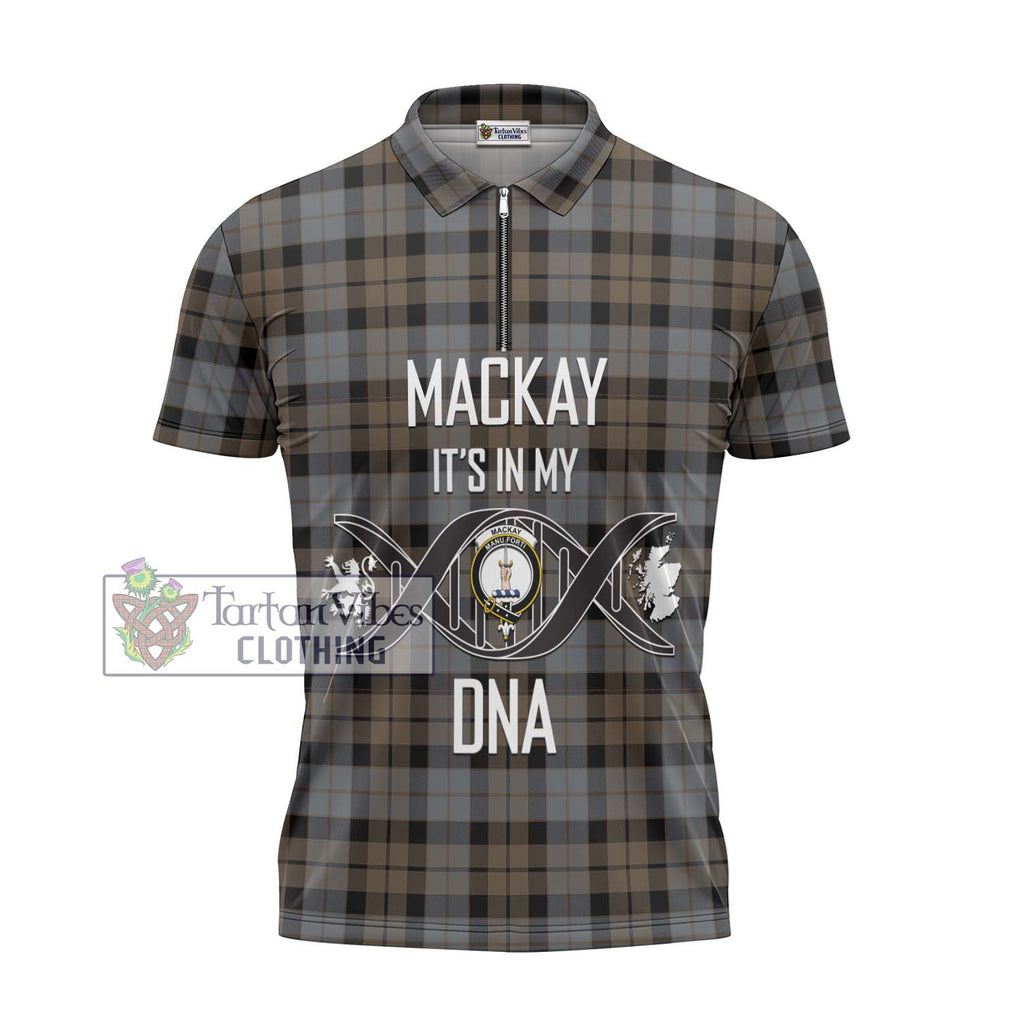 MacKay Weathered Tartan Zipper Polo Shirt with Family Crest DNA In Me Style - Tartanvibesclothing Shop