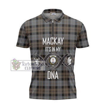 MacKay Weathered Tartan Zipper Polo Shirt with Family Crest DNA In Me Style