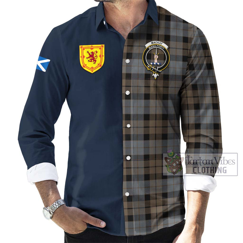 Tartan Vibes Clothing MacKay Weathered Tartan Long Sleeve Button Shirt with Scottish Lion Royal Arm Half Style