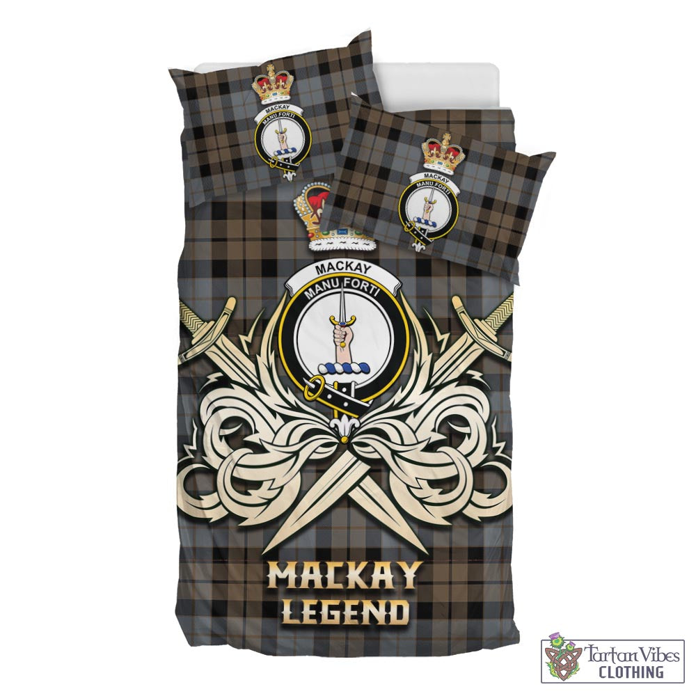 Tartan Vibes Clothing MacKay Weathered Tartan Bedding Set with Clan Crest and the Golden Sword of Courageous Legacy