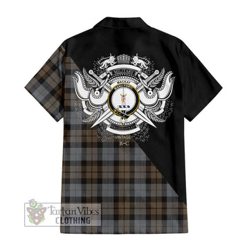 MacKay Weathered Tartan Short Sleeve Button Shirt with Family Crest and Military Logo Style