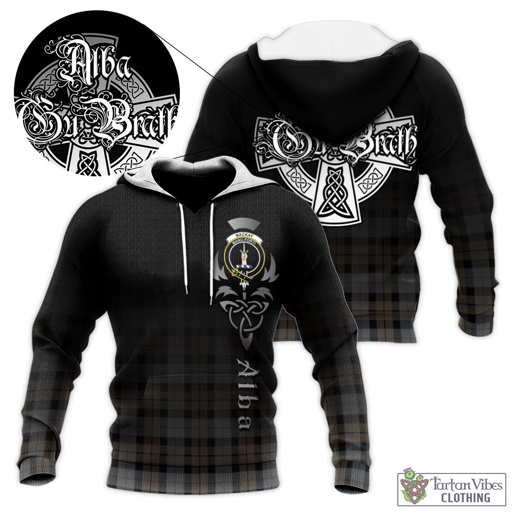 Tartan Vibes Clothing MacKay Weathered Tartan Knitted Hoodie Featuring Alba Gu Brath Family Crest Celtic Inspired