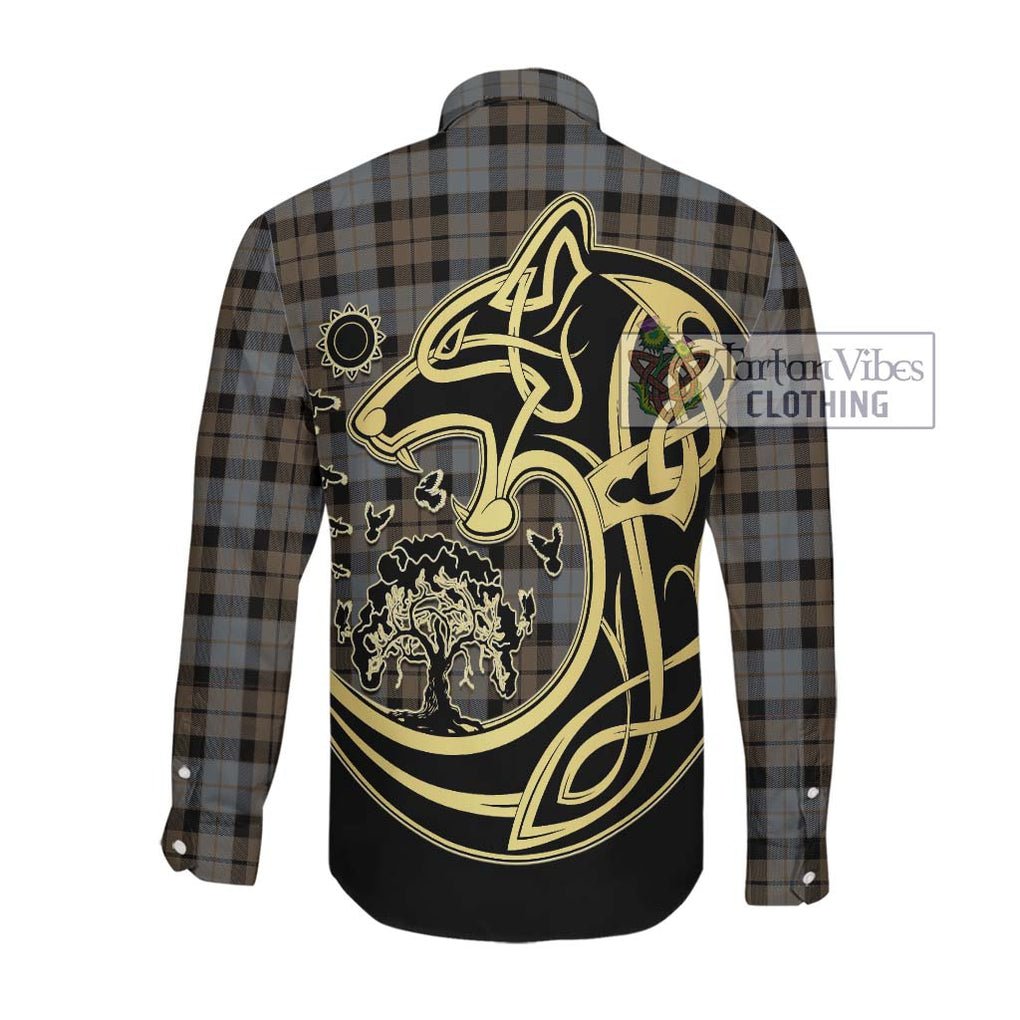 MacKay Weathered Tartan Long Sleeve Button Shirt with Family Crest Celtic Wolf Style Men's Shirt - Tartan Vibes Clothing