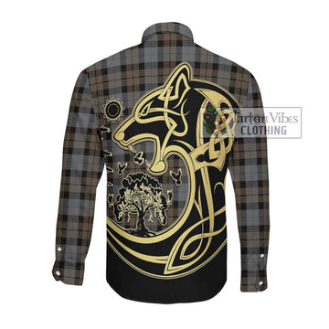 MacKay Weathered Tartan Long Sleeve Button Shirt with Family Crest Celtic Wolf Style