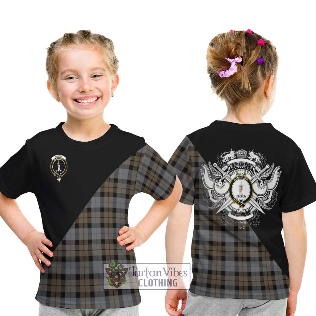 MacKay Weathered Tartan Kid T-Shirt with Family Crest and Military Logo Style - Tartanvibesclothing Shop