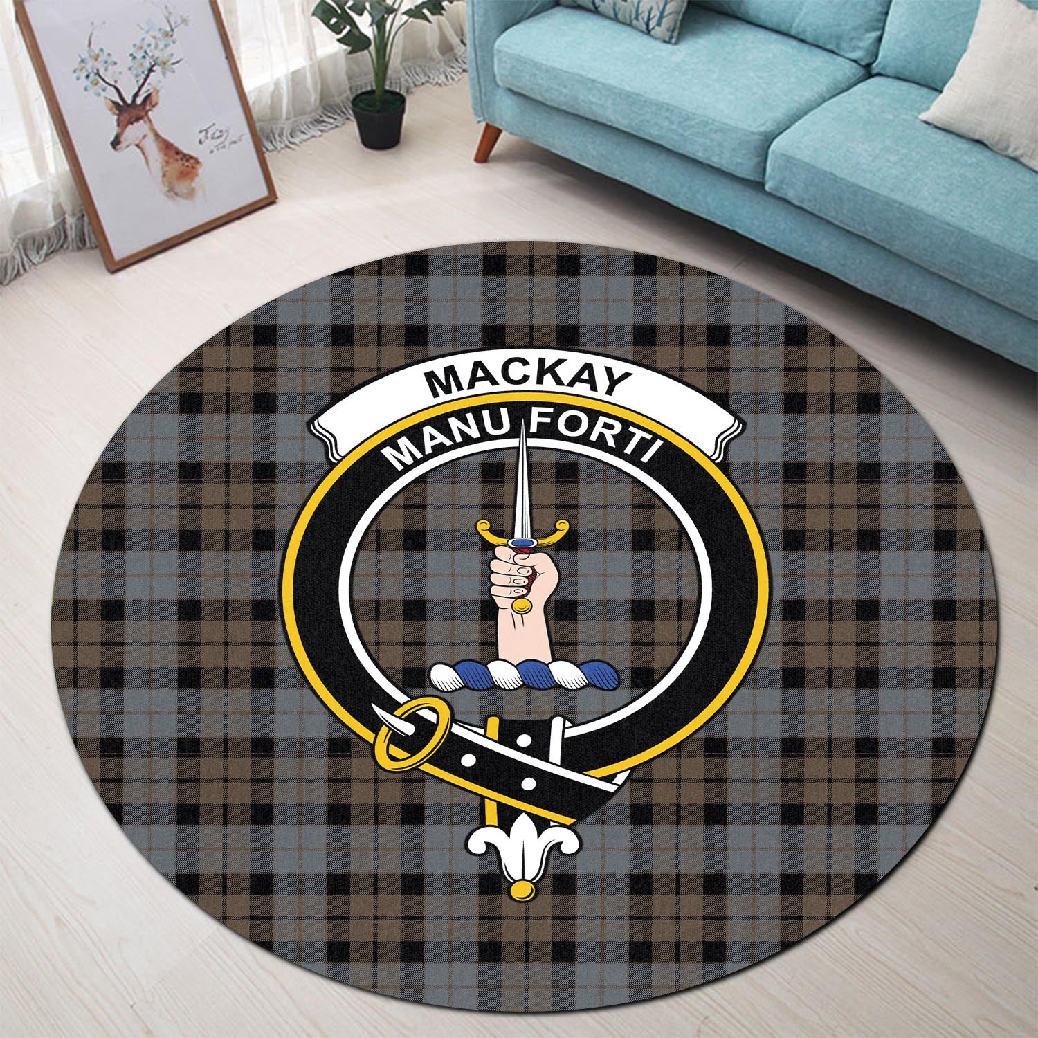mackay-weathered-tartan-round-rug-with-family-crest