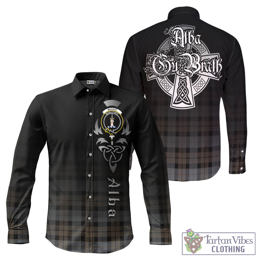 Tartan Vibes Clothing MacKay Weathered Tartan Long Sleeve Button Up Featuring Alba Gu Brath Family Crest Celtic Inspired