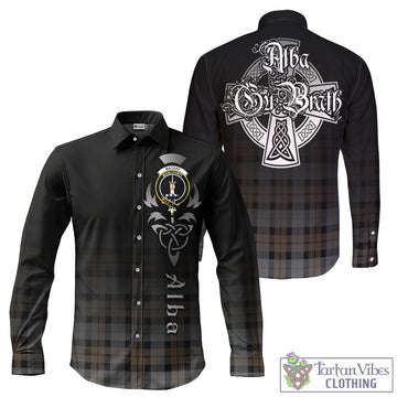 MacKay Weathered Tartan Long Sleeve Button Up Featuring Alba Gu Brath Family Crest Celtic Inspired