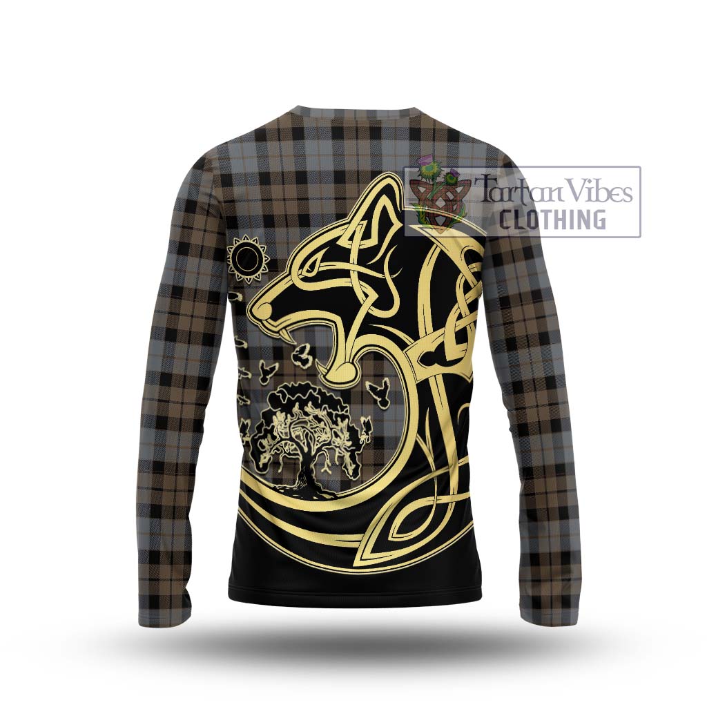 Tartan Vibes Clothing MacKay Weathered Tartan Long Sleeve T-Shirt with Family Crest Celtic Wolf Style