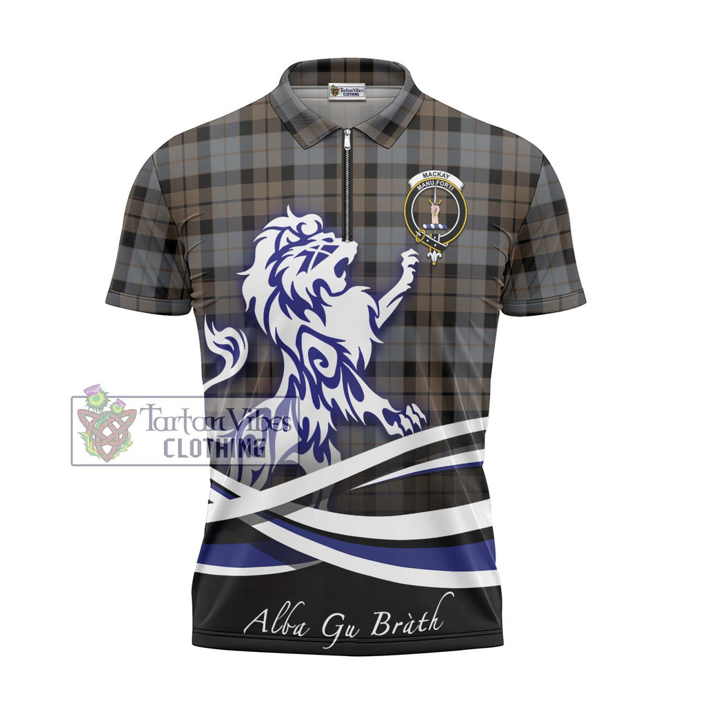 MacKay Weathered Tartan Zipper Polo Shirt with Alba Gu Brath Regal Lion Emblem - Tartanvibesclothing Shop