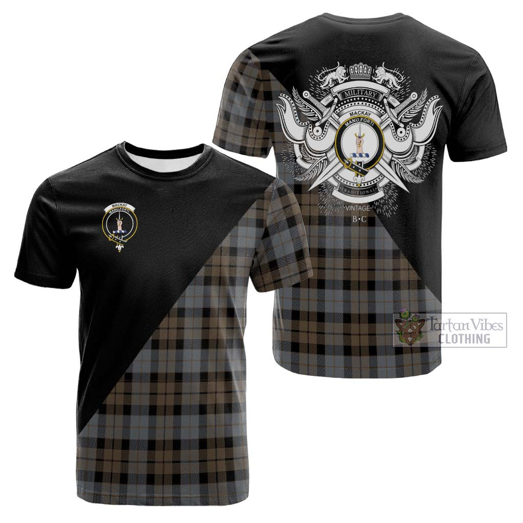 Tartan Vibes Clothing MacKay Weathered Tartan Cotton T-shirt with Family Crest and Military Logo Style