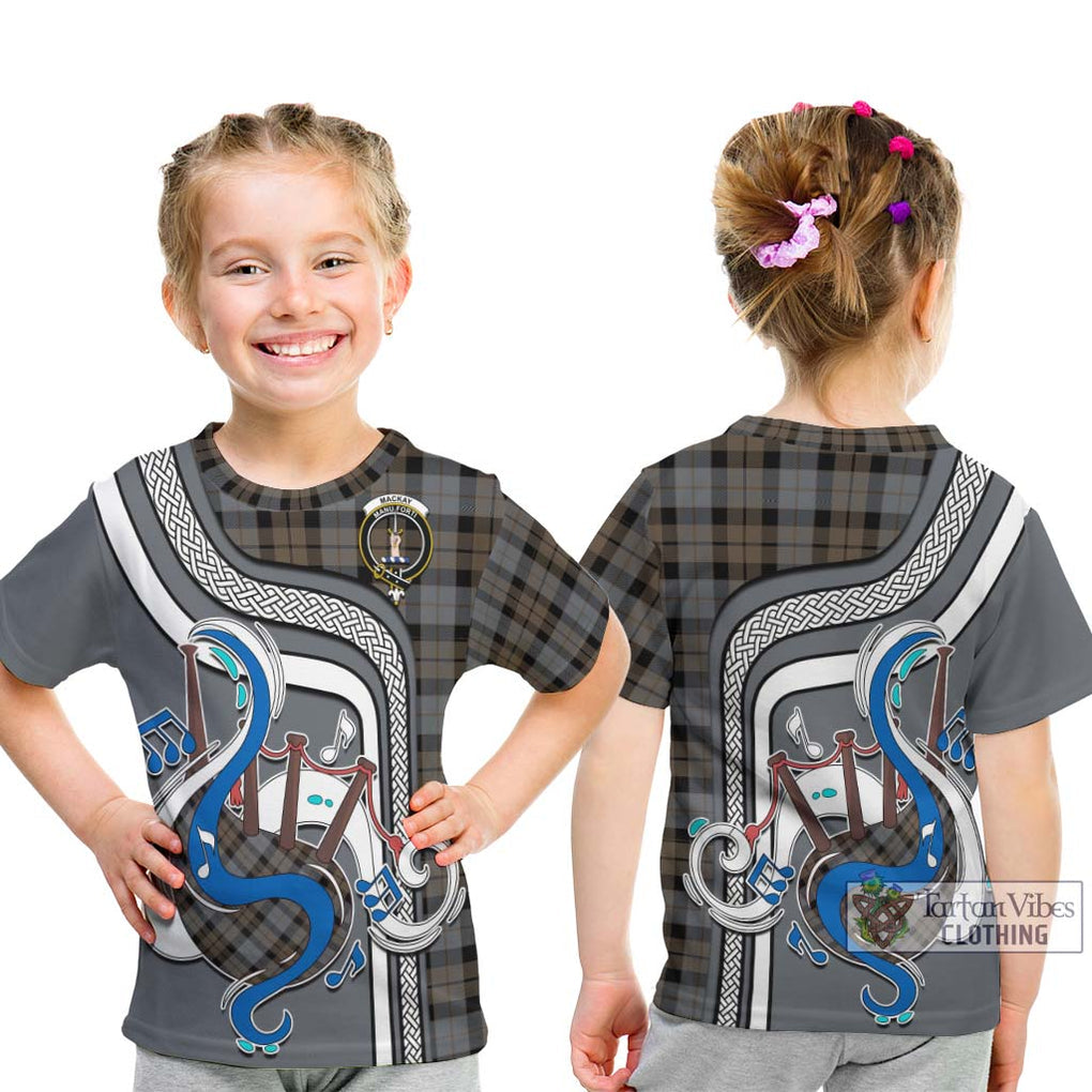 Tartan Vibes Clothing MacKay Weathered Tartan Kid T-Shirt with Epic Bagpipe Style